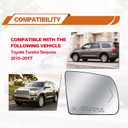 Passenger Right Side Heated Mirror Glass - Side View Heated Convex Mirror Glass with Rear Holder and Turn Signal, Replacement For Toyota 2008-2017 Sequoia 2007-2020 Tundra Passenger Side Mirror
