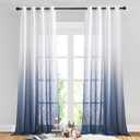 NICETOWN Ombre Sheer Curtains Navy Blue for Windows 95 inch Long, Grommet Top Semi Sheer Linen Curtains Home Decor with Light Filtering for Bedroom/Living Room, 2 Panels=100" W, 50"W x 95"L