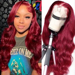 Red Frontal Wigs Human Hair 180% Density 13X6 HD Body Wave Lace Front Wigs Human Hair 100% Unprocessed Brazilian Hair Pre Plucked Hairline With Baby Hair(Burgundy, 28inch)