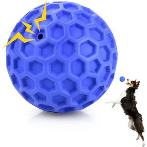 Indestructible Squeaky Dog Ball, Relieves Anxiety, Cleans Teeth, Interactive Chew Toy for Aggressive Chewers, Dog Toy for Large Breeds, Outdoor Waterproof (Blue)
