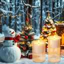 Domensi 2 Pcs Christmas Votive Flameless Candles Glass Candle Holders Real Wax 3D Wick LED Pillar Votive Wax Set Battery Operated Flickering Light for Home Xmas Table Decoration