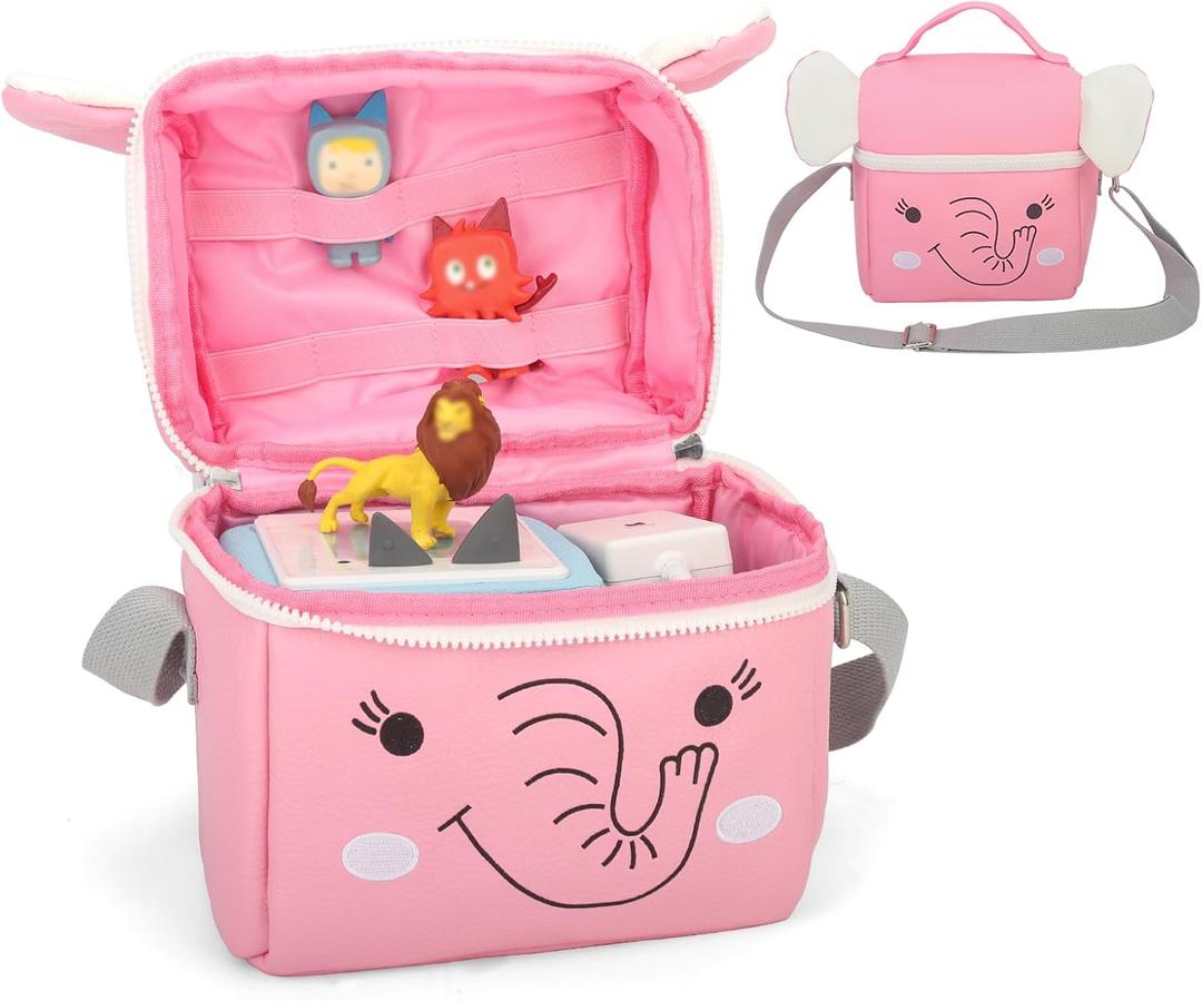 Carrying Case Compatible with Toniebox 2/1 Tonie Figures,Tonie Characters, Tonies Storage and Organizer with Shoulder Strap,Tonies Box Starter Set,Tonies Headphones,Charging Station Bag(Pink)