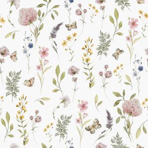 VEELIKE Watercolor Wildflowers Floral Wallpaper Peel and Stick Vintage Botanical Removable Wallpaper for Bedroom Nursery 17.7''x118'' Floral Art Deco Mural Adhesive Contact Paper for Walls Cabinets
