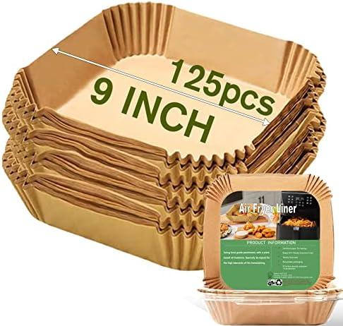 Large Air Fryer Disposable Paper Liners Square 9 Inch, 125 Pcs Parchment paper liner for 5-8QT Air fryer, Oil-proof, Water-proof, Parchment Baking Paper for Baking Roasting Microwave