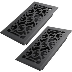 Howeall 4x8 Inches 2 Pack Heavy Duty Walkable Floor Register - Easy Adjust Air Supply Lever Decorative Floor Vent Covers, Savannah Design Vent Covers for Home - Matte Black