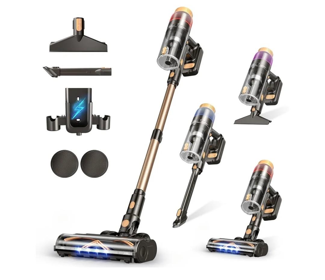 Cordless Vacuum Cleaner, 580W 48KPA 70 Mins Vacuum Cleaners for Home, Self-Standing Stick Vacuum with Touch Screen, Wall Mount Charge, Ultra High-Power Brush for Pet Hair/Plush Carpet/All Floor