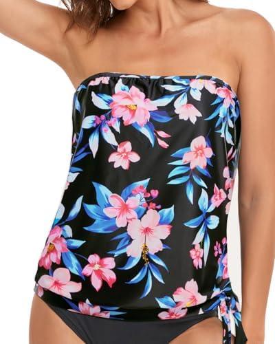 Holipick Strapless Tankini Tops for Women Swimwear Top ONLY Bandeau Bathing Suit Blouson Swimsuit No Bottom, Medium