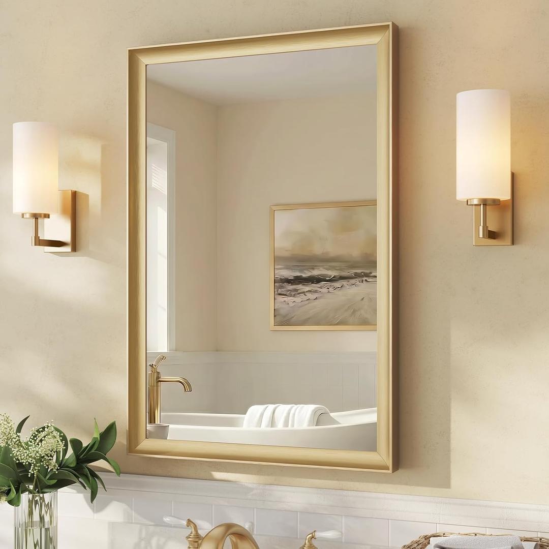 USHOWER 24x36 Inch Brushed Gold Bathroom Mirrors for Over Sink