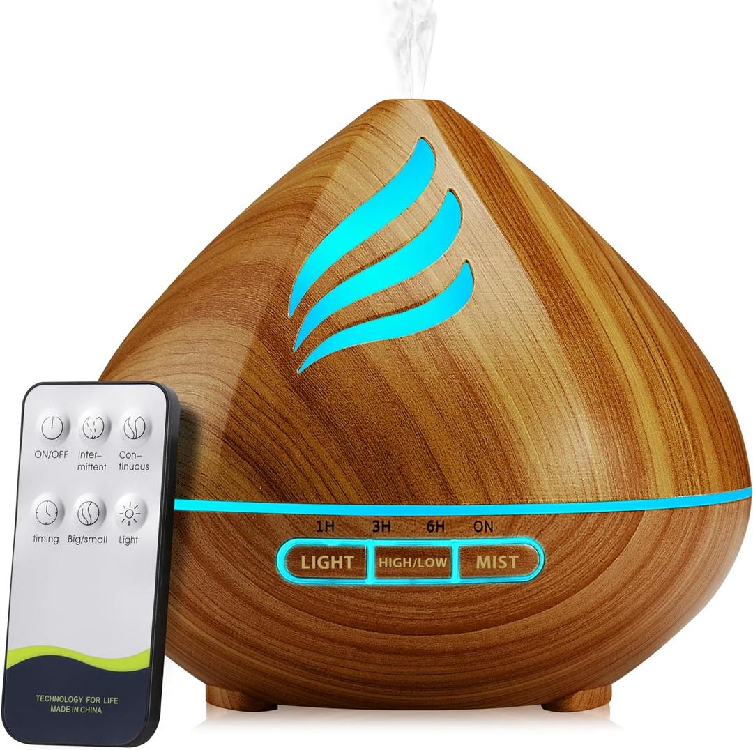 Professional Grade 500ML Essential Oil Diffuser, Aromatherapy Experience with 14 Color Lights, Multiple Timer Options, Diffusion Technology and Waterless Auto-Off System, Coffee Brown 