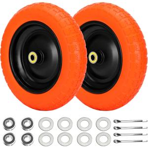13" Flat Free Wheels Replacement for GOR Garden Cart Tires, 4.00-6 Solid Tires with 5/8"Bearings, 13" No Flat Wheels for GOR Garden Carts/Hand Trucks/Garden CartsOrange