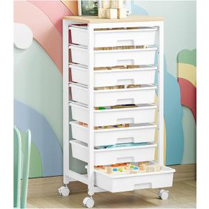 Rolling Cart with Drawers,8 Drawer Rolling Cart,Rolling Drawer Cart,Rolling Storage Drawer Cart,White Rolling Cart,Utility Cart with Drawers and Wooden Tabletop