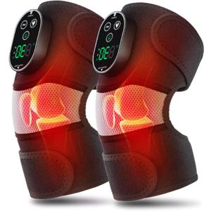 2-Pack Cordless Heated Knee Massager, Knee Heating Pad for Pain Relief, Heated Knee Wrap, 6 Heat Levels, 3 Vibration Modes & Timer, Adjustable Heated Pad Wrap for Knee, Shoulder