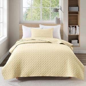 HORIMOTE HOME Quilt Queen Size Light Yellow, Lightweight Quilts for Summer Ultra-Soft Microfiber Modern Style Quilted Clouds Pattern Bedspread Quit Set 3 Pieces(1 Quilt and 2 Pillow Shams)