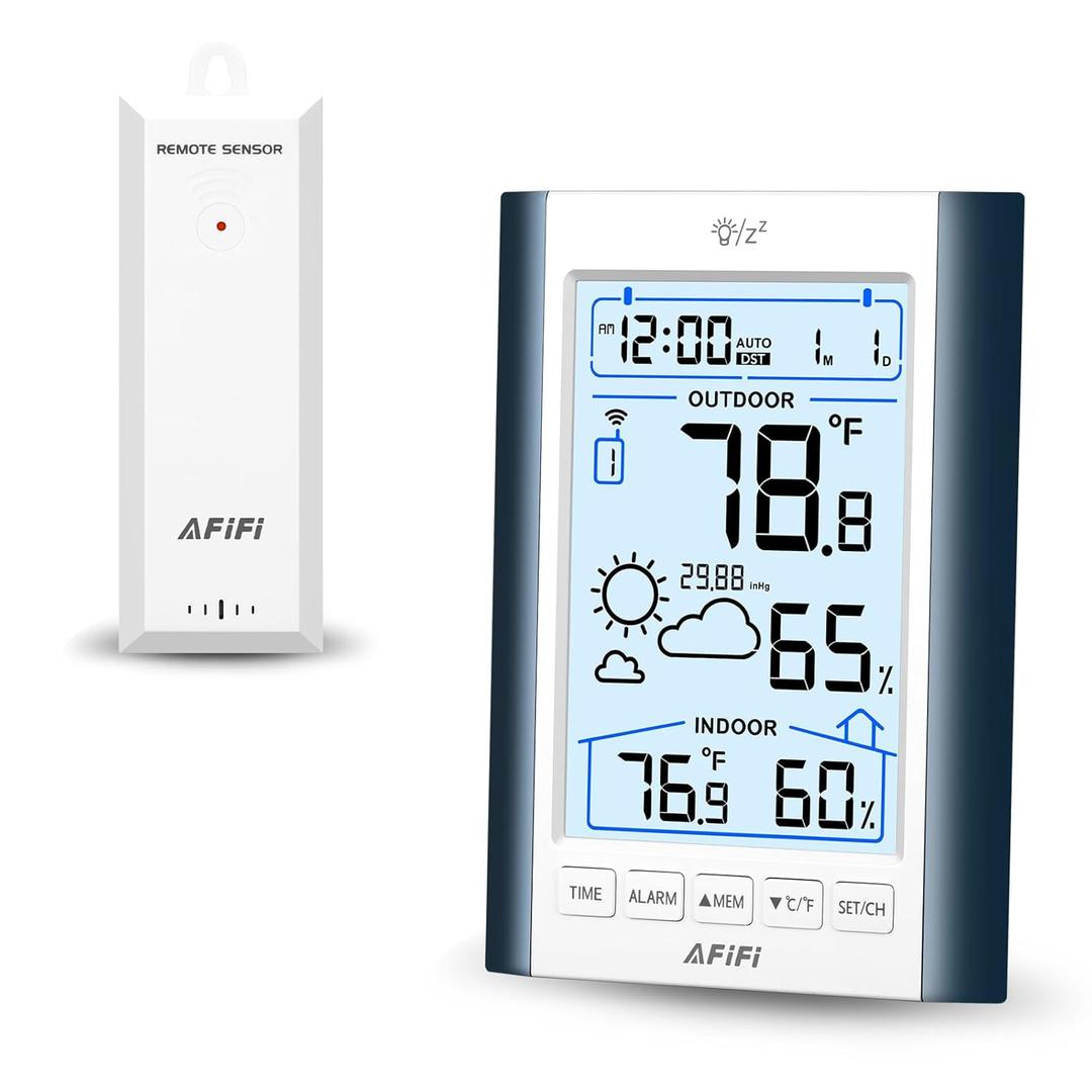 Indoor Outdoor Thermometer Hygrometer Wireless Weather Station - Inside Outside Thermometers Hygrometer Monitor with 330ft Remote Sensor, Battery Powered, Backlight Display - for Home, Patio Use