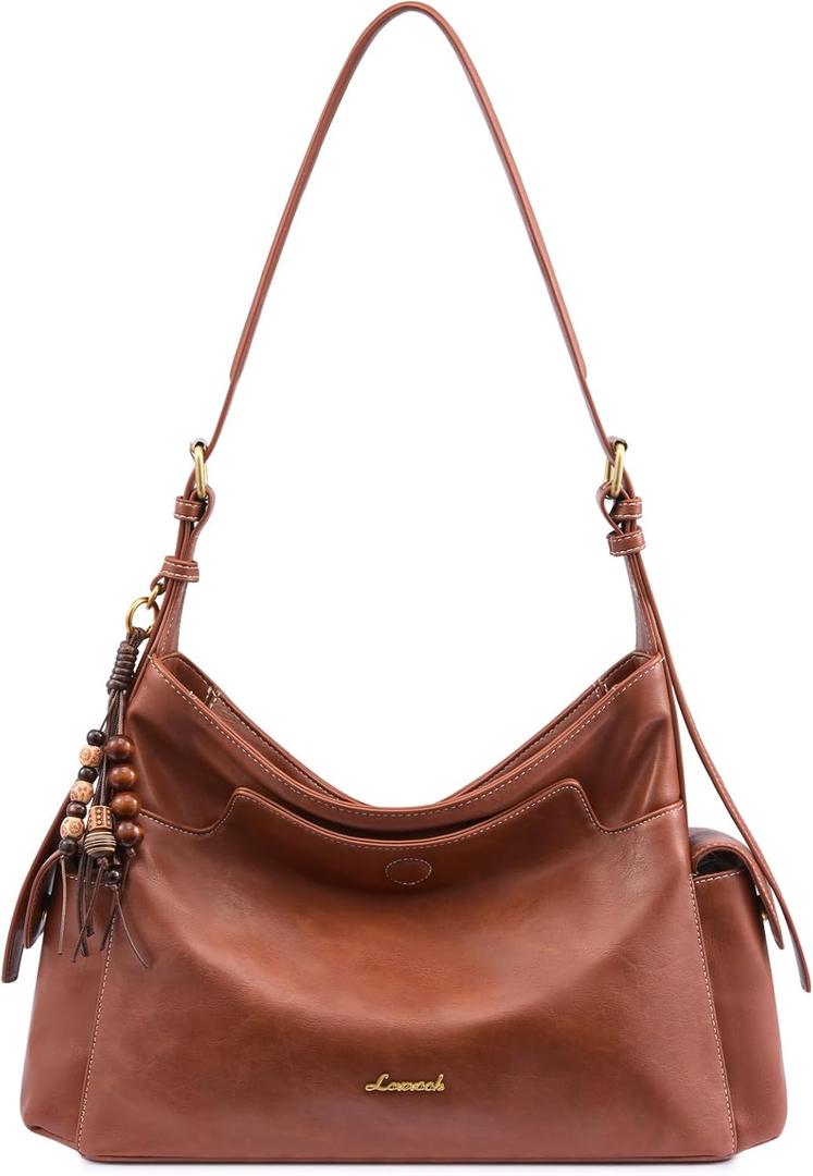 LOVEVOOK Hobo Purses for Women,Soft Faux Leather Crossbody Purse with Tassel Charms,Women's Shoulder Handbags for Daily (Medium, Brown)