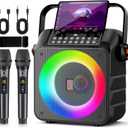 HWWR Karaoke Machine for Adults, Portable Bluetooth Speaker with 2 Wireless Microphones, 6.5" Subwoofer, LED Lights, PA System with Karaoke Microphone Support REC/USB/AUX for Home Party
