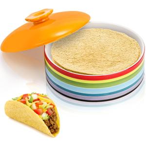 Lyellfe Ceramic Tortilla Warmer, 8.5 Inch Colorful Tortilla Server Keeper Container with Lid, Hold up to 12 Tortillas, Great for Taco Tuesday Night, Mexican Party, Microwave and Oven Safe, 8 inches x 2.3 inches