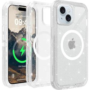 TUTUKII for iPhone 16 Case Compatible with MagSafe, Clear Glitter | 3-Layer Rugged Protection, Anti-Yellowing, Military-Grade Impact Resistance, Transparent Protective Cover 6.1-Inch