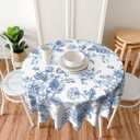 Blue Floral Tablecloth 70 Inch Round Blue and White Chinoiserie Flower Table Cloth Spring Decorations Polyester Stain Resistance Blue Round Table Cover for Party Picnic Kitchen Decor Outdoor