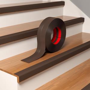 Pluden Heavy-Duty Stair Edge Trim, 20FT Vinyl Rubber Stair Nosing, Non-Slip Self Adhesive Stair Edge Protector Suitable for Indoor/Outdoor Stairs, Non-Slip and Waterproof (Brown)