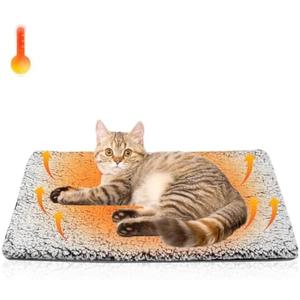 WONONE Self Warming Cat Bed, Extra Warm Thermal Cat Dog Pad, Plush Self Heating Pet Mat for Crate, Sofa, Washable Anti-Slip Kennel Mat with Removable Cover Non Electric (LightGray, S)