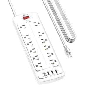 Power Strip, ALESTOR Surge Protector with 12 Outlets and 4 USB Ports, 6 Feet Extension Cord (1875W/15A), 2700 Joules, ETL Listed, Black