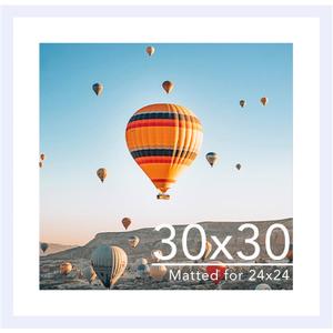 JCJMY 30x30 Picture Frame White with 24x24 Mat, Display Photo 24x24 with Mat or 30 x 30 Without Mat, Wall Hanging Large 30x30 Poster Frame with Shatter Resistant Plexiglass, White