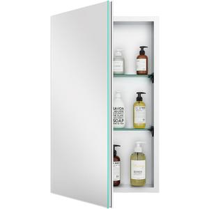 Quavikey Bathroom Medicine Cabinet with Mirror, Aluminum Surface Mount or Recessed Mirror Medicine Cabinet 16x26 Inch, Silver