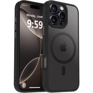 MOCCA Strong Magnetic for iPhone 16 Pro Max Phone Case, [Compatible with Magsafe][16FT Mil-Grade Drop Protection] Slim Thin Translucent Matte Protective Cover Case for iPhone 16 Pro Max Case, Black