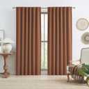 KEQIAOSUOCAI 90 Inch Rust Terracotta Blackout Curtains Linen for Bedroom 2 Panels Set Fall Decor Back Tab Pocket Hook Belt Brick Rust Boho 70s Curtains for French Door Living Room W50 x L90