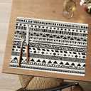 Artoid Mode Beige Geometric Stripes Placemats Set of 4, Washable Heat Resistant Non-Slip Woven Plastic Boho PVC Place Mats for Farmhouse Party Kitchen Dining Decor