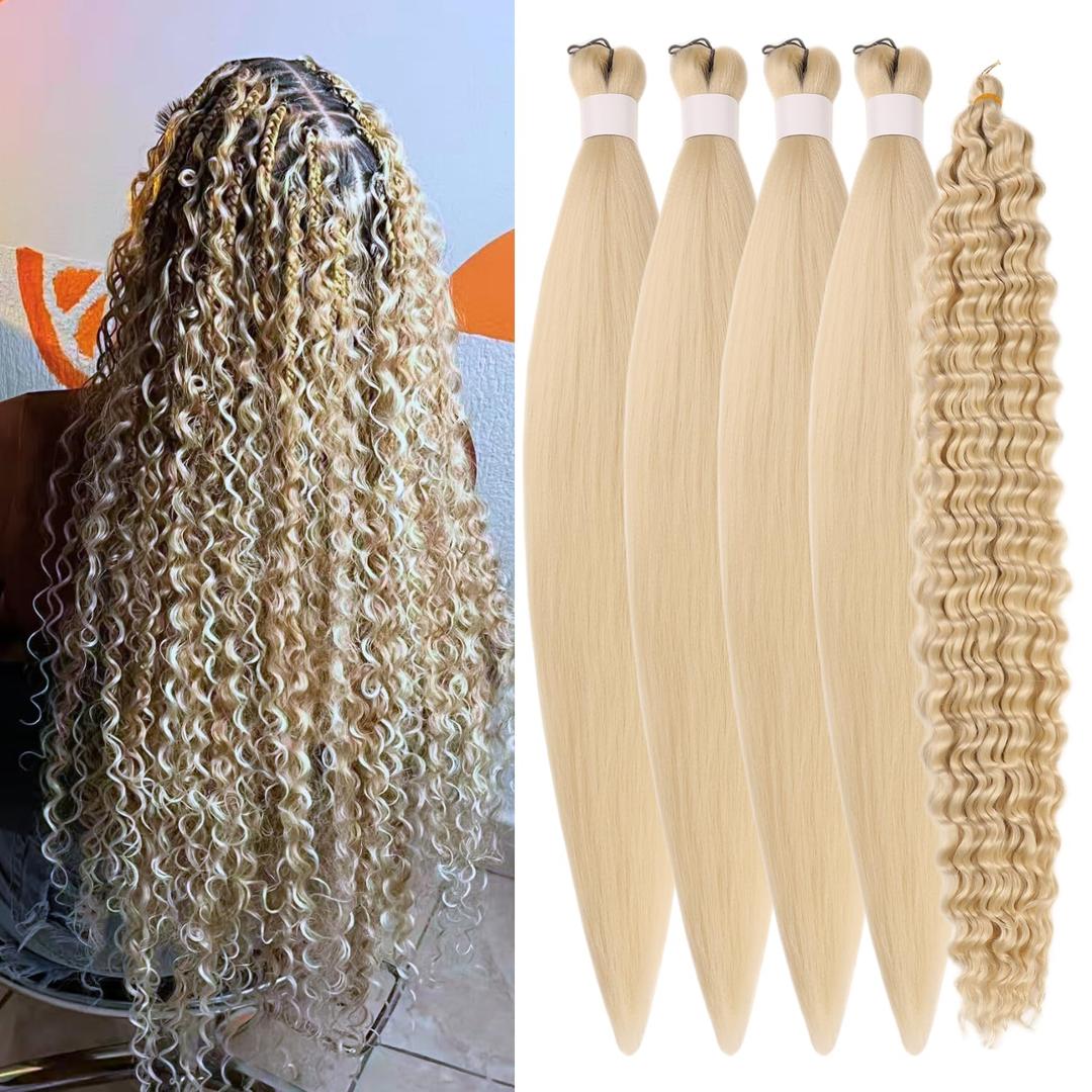 Blonde Boho Hair for Braiding 26 Inch 5 Packs 613# Blonde Braiding Hair Pre Stretched for Boho Braids Crochet Braids