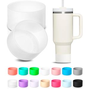 KTKUDY 2Pcs Silicone Boot for Stanley Quencher Tumbler H2.0 30 oz 40 oz & IceFlow 20 oz 30 oz & Intended for Hydro Flask Water Bottle 12-24 oz - Protective Cup Bottom Accessories Fits Stanley Cup (Clear - set of 2)