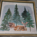 2PCS Vintage Forest Deer Framed Wall Art Set Rustic Farmhouse Artwork Prints Wall Decor for Home Bedroom Living Room 16.5x16.5 Inch