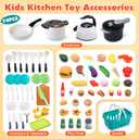 HOLYFUN 74-Pcs Kids Play Kitchen Accessories, Toddler Pretend Cooking Set, Toy Cookwares Set with Toy Pots and Pans, Cutting Play Food, Shopping Basket, Kitchen Gift for Boys Girls