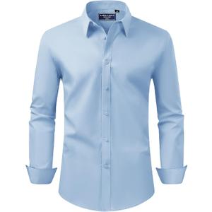 Alimens & Gentle Men's Dress Shirt Regular Fit Stretch Stain Shield Long Sleeve Solid Business Wedding Button Down Shirts, XL