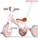LOL-FUN Tricycle for Toddlers 1-3 Years Old Riding Toy, 5 in 1 Baby Balance Bike 2 Year Old Boys Girls with Parent Steering Push Handle, Pink
