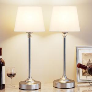 Kakanuo Cordless Table Lamps Rechargeable Set - 2 Pack Silver 4000mAH Battery Operated Lamps for Decor, 3000K Stepless Dimming Touch Wireless Lamp for Bedroom, Dining Table, Living Room, White Shade