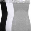 SATINIOR 3 Pcs Women Long Camisoles Lace Tank Tops Neck Cami Adjustable Spaghetti Strap Trim Lace Tank Top for Women Wearing (Gray, S)