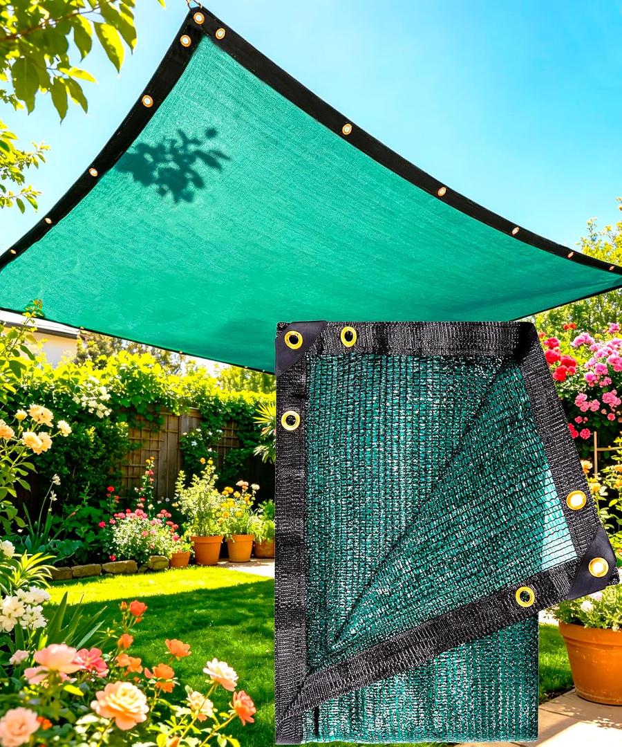 E.share 70% Green Colored Shade Cloth 12ft x 36ft Sun Shade Netting with Grommets, Breathable UV Block Balanced Shade for Garden Plants Patio Pergola Chicken Coop Kennel