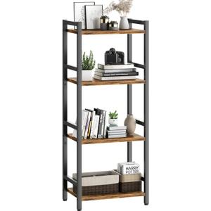 Book Shelf, 4 Tier Bookcase with Steel Frame, Stable Bookshelf Narrow Book Shelves Storage Organizer for Book CD Movie, Open Bookshelves for Living Room, Home Office, Study, Rustic Brown