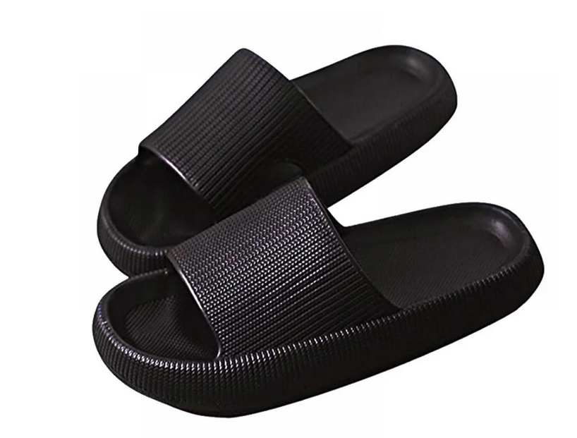 Pillow Slippers, Quick Drying Open Toe Soft Cushioned Extra Thick Non-Slip Massage House Slipper Pool Gym Shower Bathroom Sandals (Color : Black, Size : 44-45