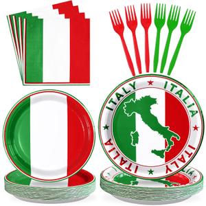96Pcs Italian Flag Birthday Party Supplies Italy Flag Plates and Napkins Red White and Green Italian Tableware Sets for Pizza Baby Shower Picnic Holiday Family Reunion Party Decorations Serves 24