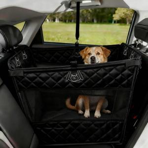 Dog Car Seat, Waterproof Pet Car Back Seat for Large Medium Dogs, Carseat for Dogs with Hard Bottom, Foldable Dog Carseat for Cars, Trucks and SUVs (Black, L)