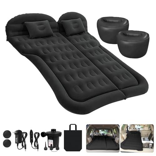 ISWEES Car Bed SUV Air Mattress, Car Air Mattress with Home Power Adapter, Electric Pump, 2 Inflatable Pillows and 2 Footrests for Back Seat, Side Seat, Trunk Sleeping, Thickened Camping Bed - Black