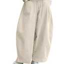 CHARTOU Women Corduroy Barrel Pants Wide Leg Vintage Mid Rise Y2k Baggy Boyfriend Pants (Large, Cream)