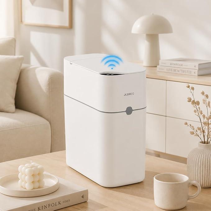 JUDORO Sensor Automatic Trash Can, 2.8 gal (10 L), Waterproof, Deodorizing, Battery Operated, Touchless, Automatic Opening/Closing for Toilet, Bathroom, Washroom, Bedroom, Kitchen, Stylish, Lid Included (Limited Price with Low Stocks)