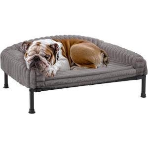 Veehoo Elevated Dog Bed with Bolster Cushion, Fluffy Plush Dog Couch Beds for Small Dogs, Cats, Washable Raised Pet Cot with Non-Slip Feet for Indoor or Patios Use, 36 x 28 Inches, Grey