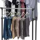 IRIS USA Clothes Rack, Portable Double-Rod Height Adjustable with Lockable Wheels, Rolling Garment Rack, Double Rod Wardrobe Rack, Easy Assemble, for Clothes, Belts, Shoes, and Bags