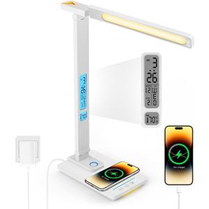 LAOPAO LED Desk Lamp with Wireless Charger: Desk Lamps for Home Office Bedroom, 5 Color Modes & Brightness Dimmable, 2 Night Light